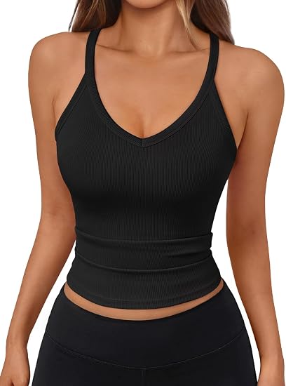 Ribbed V-Neck Racerback Tank Top