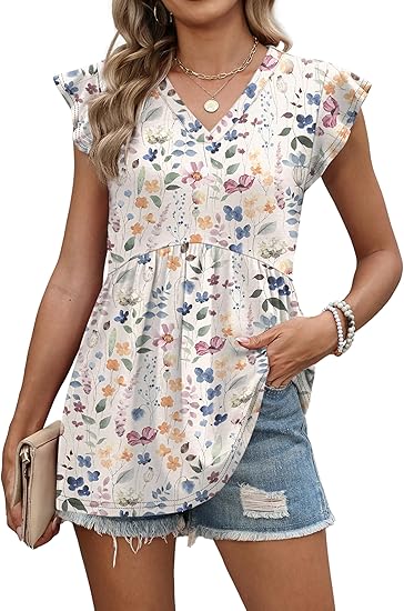 Ruffle Sleeve Babydoll Summer Blouse