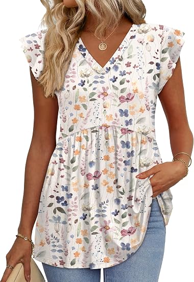 Ruffle Sleeve Babydoll Summer Blouse